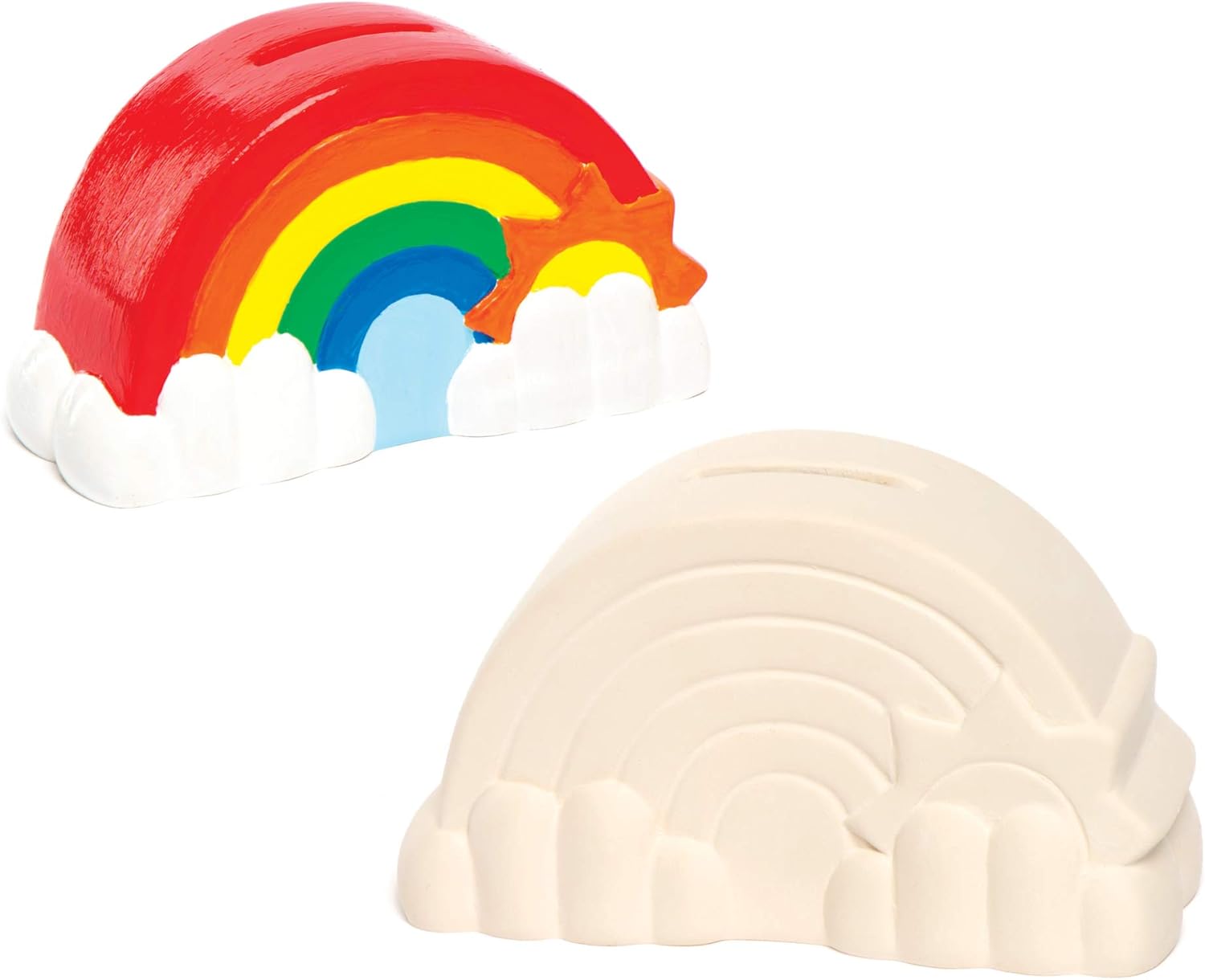 Baker Ross AC863 Rainbows Piggy Bank - Ceramic Money Box Craft Kits for Kids to Paint Decorate and Display - Creative Porcelain Art Set for Children