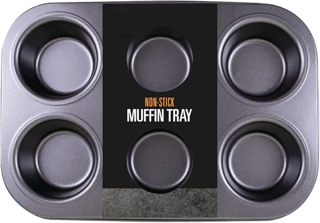 YBG Home Deep Sturdy Muffin Fairy Cake 6 Cup Non Stick Baking Tray Tin for Yorkshire Pudding Pies, Cupcakes, Muffin and Brownies, Carbon Steel