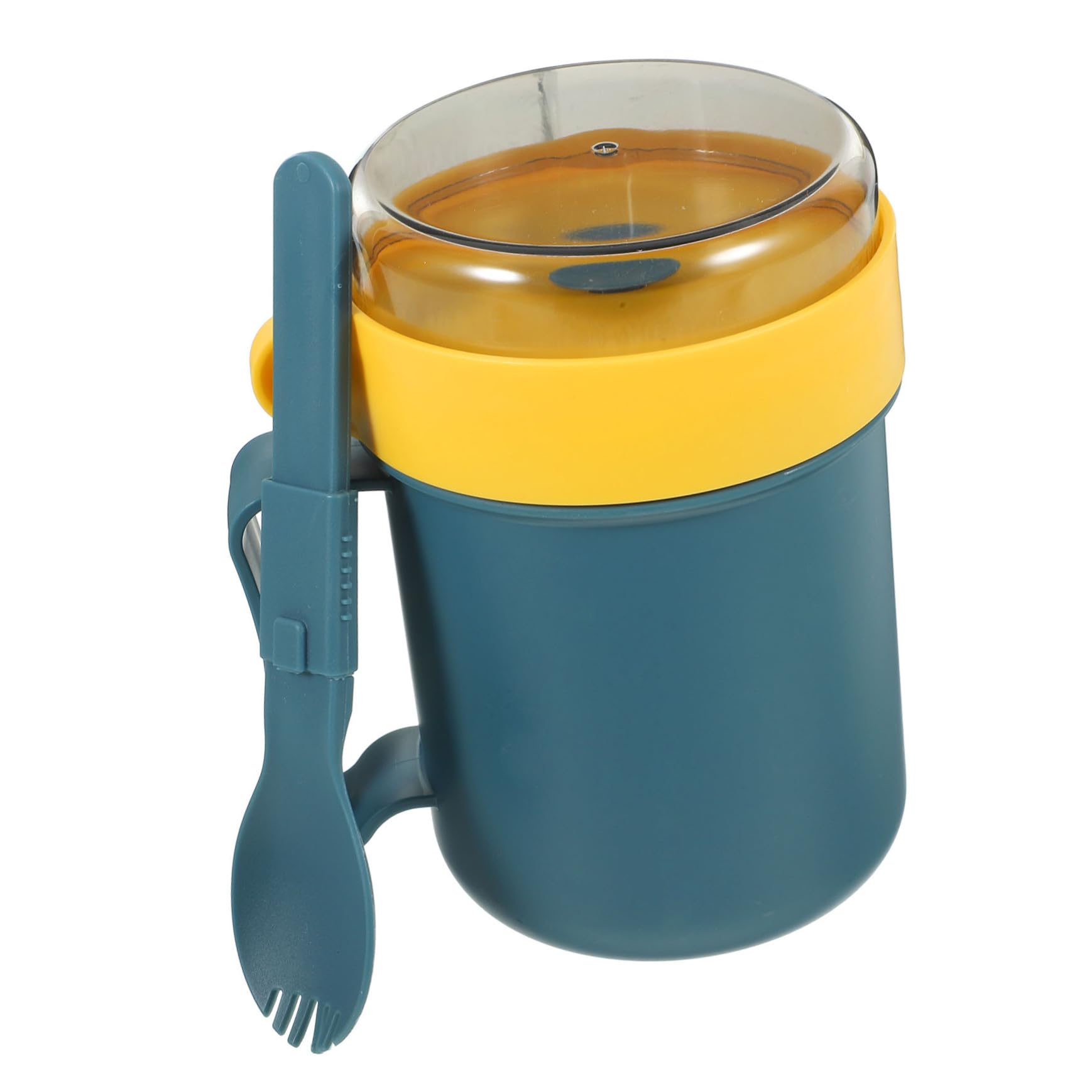 Taza para desayuno portátil azul de 500ml con tapa y cuchara incluidas para oficina
