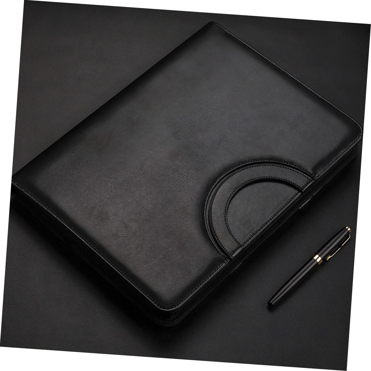 VILLCASE Portafolio de Cuero con Cremallera Carpeta de Portafolios Profesional para Documentos y Reuniones Negocios Hombre Mujer