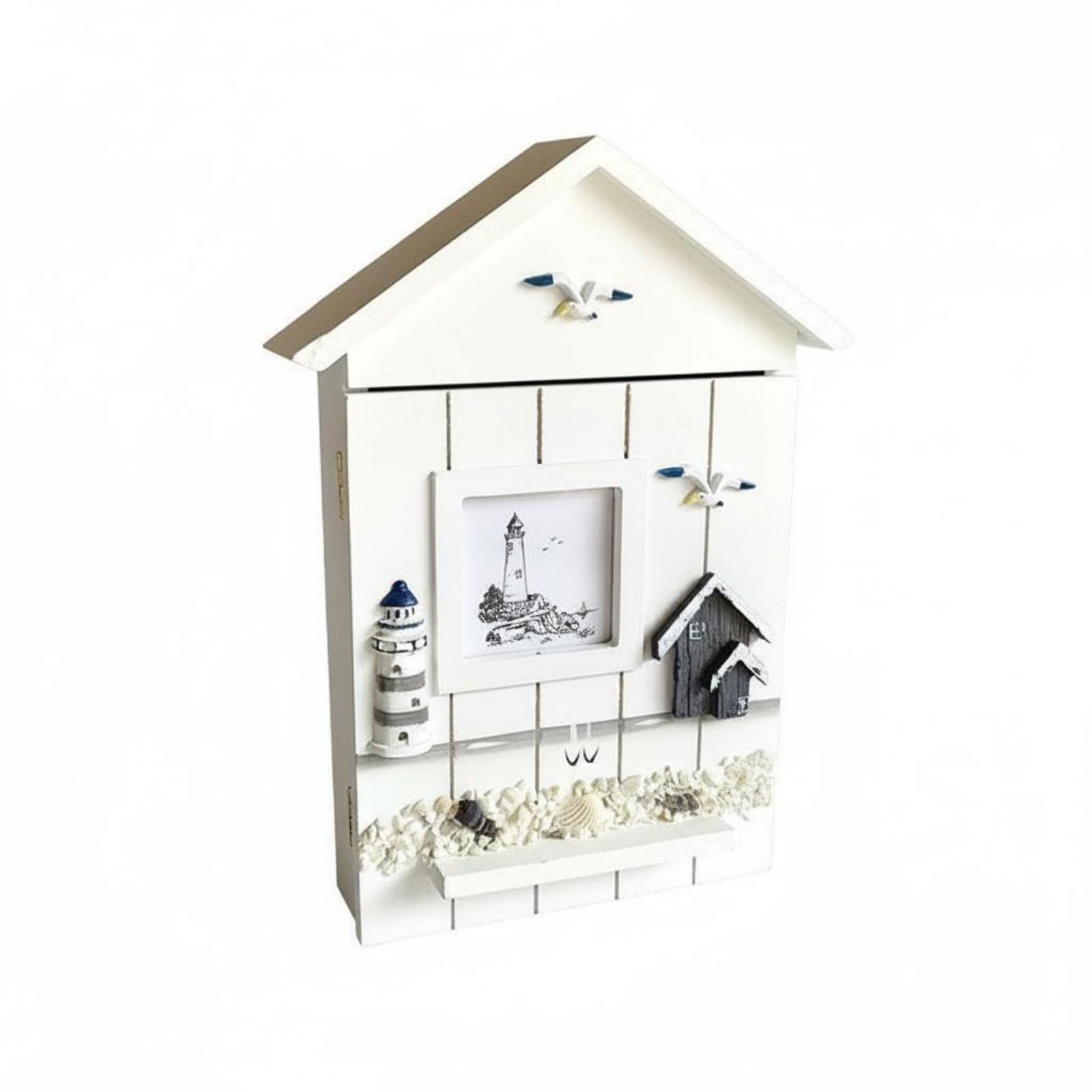 SNAPPSY Rustic Finish House Shaped Key Box Space Saving Wall Mounted Key Box Handmade Easy Installation for Entryway, Vacation Home, Lighthouse-image-8
