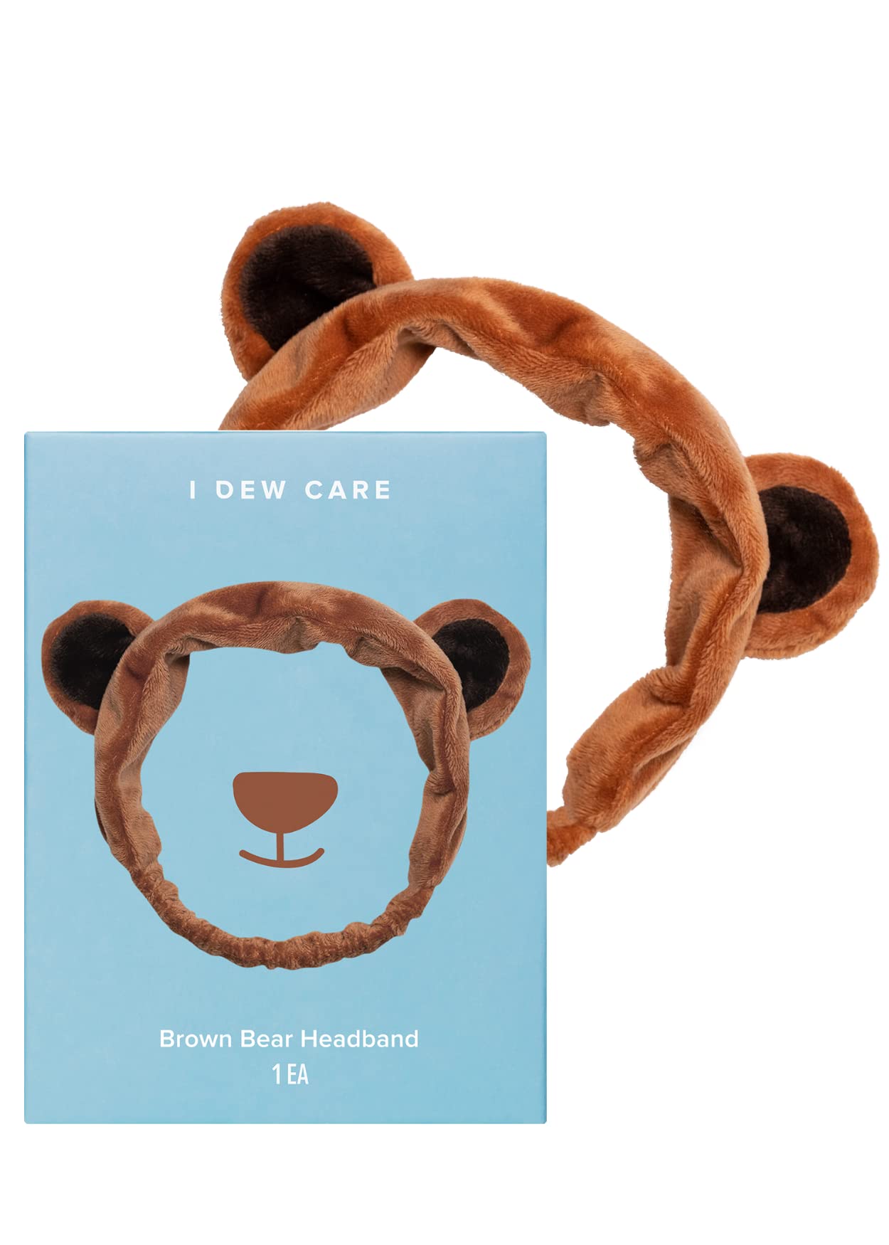 I DEW CARE Brown Bear Face Wash Headband | Soft Velvet Spa Headband for Washing Face, Makeup, Shower, Bath | Korean Skincare