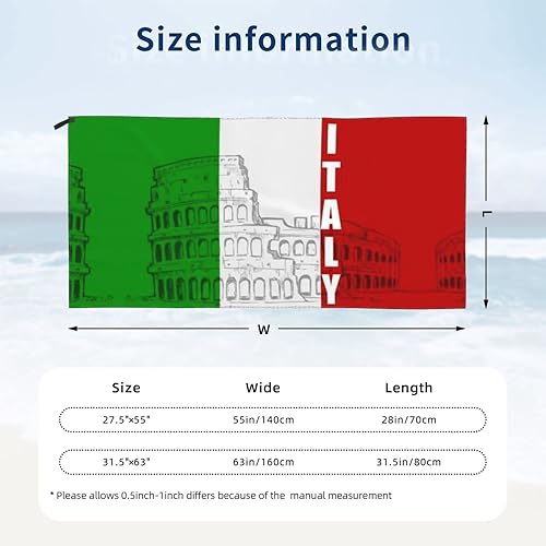 Miniatura 7 de Roman Colosseum - Toalla de playa de microfibra con bandera italiana para adultos, 31.5 x 63 pulgadas, toallas de playa de viaje de gran tamaño con