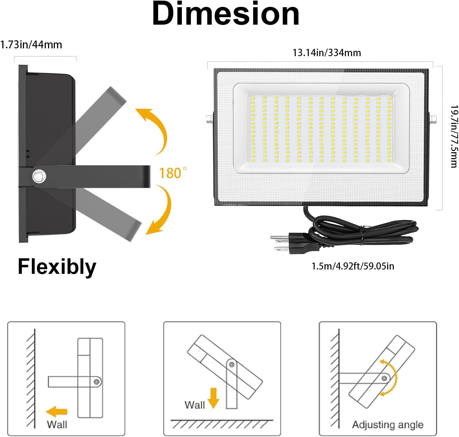 Onforu 200W Flood Lights Outdoor,19000lm Bright LED Work Light with Plug,6500K Daylight White LED Flood Lighting,IP66 Waterproof Security Yard Lights for Yard Garage Stadium 2 Pack