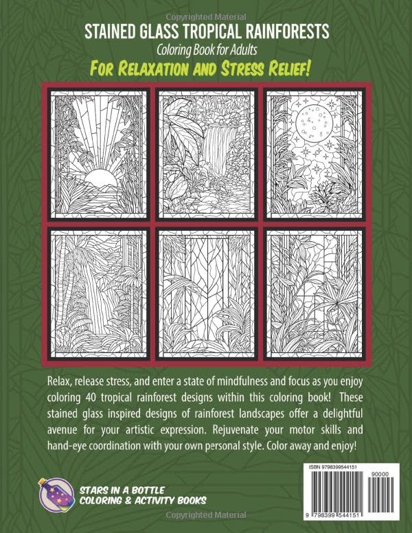 Stained Glass Tropical Rainforest Coloring Book for Adults - Image 2