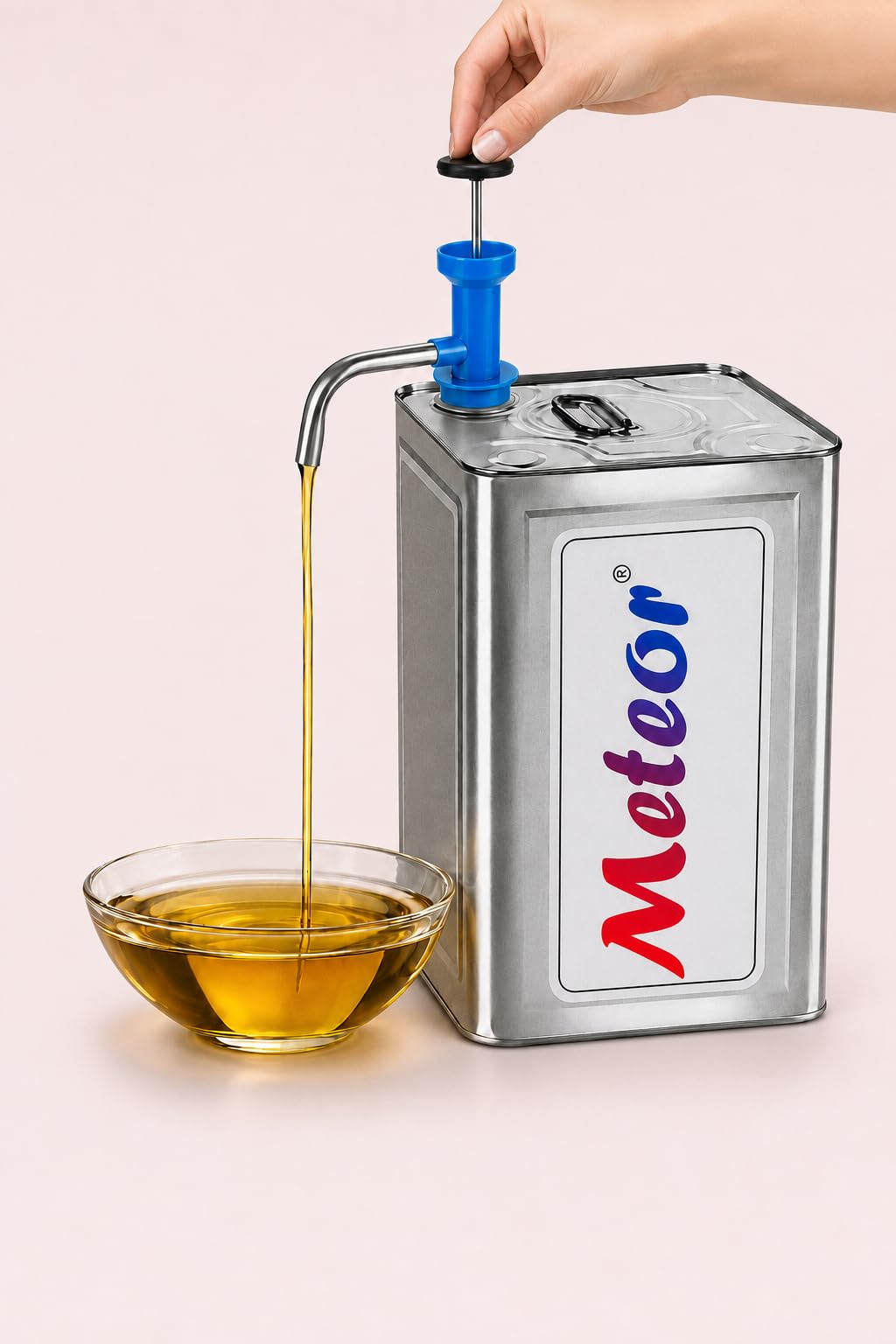 Meteor 15 Litre Cooking Oil Tin Pump, Stainless Steel Manual Hand-Press Dispenser for Kitchen Use, 1 Piece-image-49