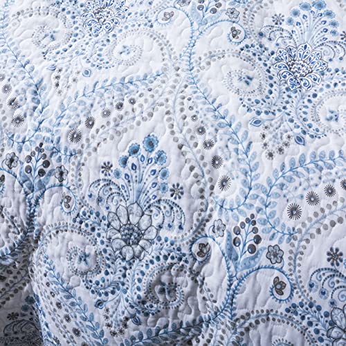 NEWLAKE Cotton Bedspread Quilt Sets - Reversible Patchwork Coverlet Set, Blue Classic Royal Pattern, California King Size