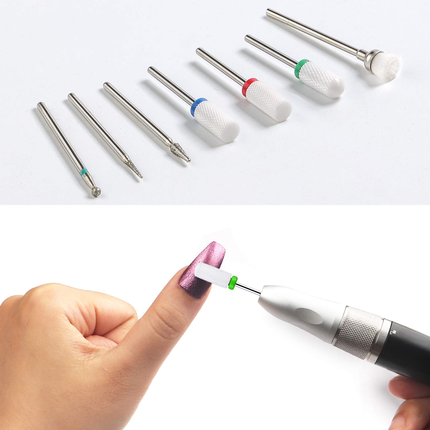 Ceramic Nail Drill Bits Diamond Carbide Cuticle Nail Drill Bits Set ECBASKET Nail File Drill Bits 7pcs 3/32 inch for Acrylic Gel Nails Cuticle Manicure Pedicure