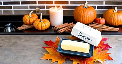 Miniatura 8 de Mantequillera con tapa, recipiente de mantequilla para encimera, una barra de mantequilla. La bandeja texturizada para almacenamiento