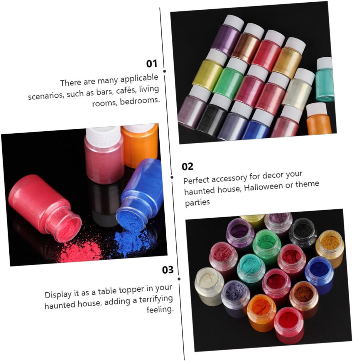 jojofuny Bottles Epoxy Resin Pigment Powders Mica Colors for Handcrafting Nail Art
