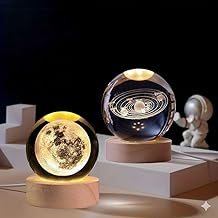 Crystal Ball Universe & Moon Night Light Combo Home Decor Men, Women,Boys, Girls, Crystal Ball LED Night Lamp Wooden Base for Home & Office, Birthday Gift for Adults (2)