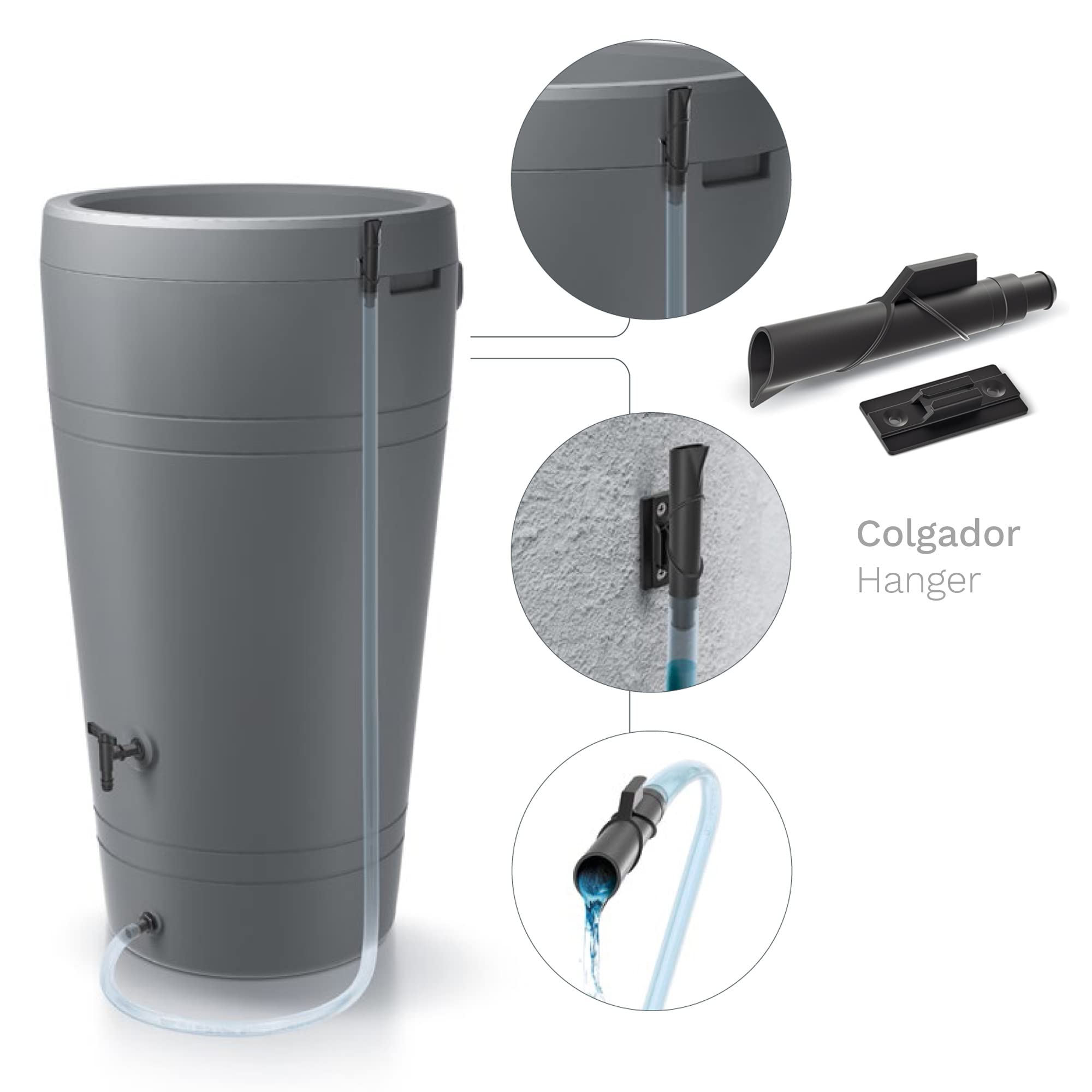 Barril de captación de agua aqua tower 350l., dimensiones (mm) 775x383x1350 + Set de accesorios icanset7