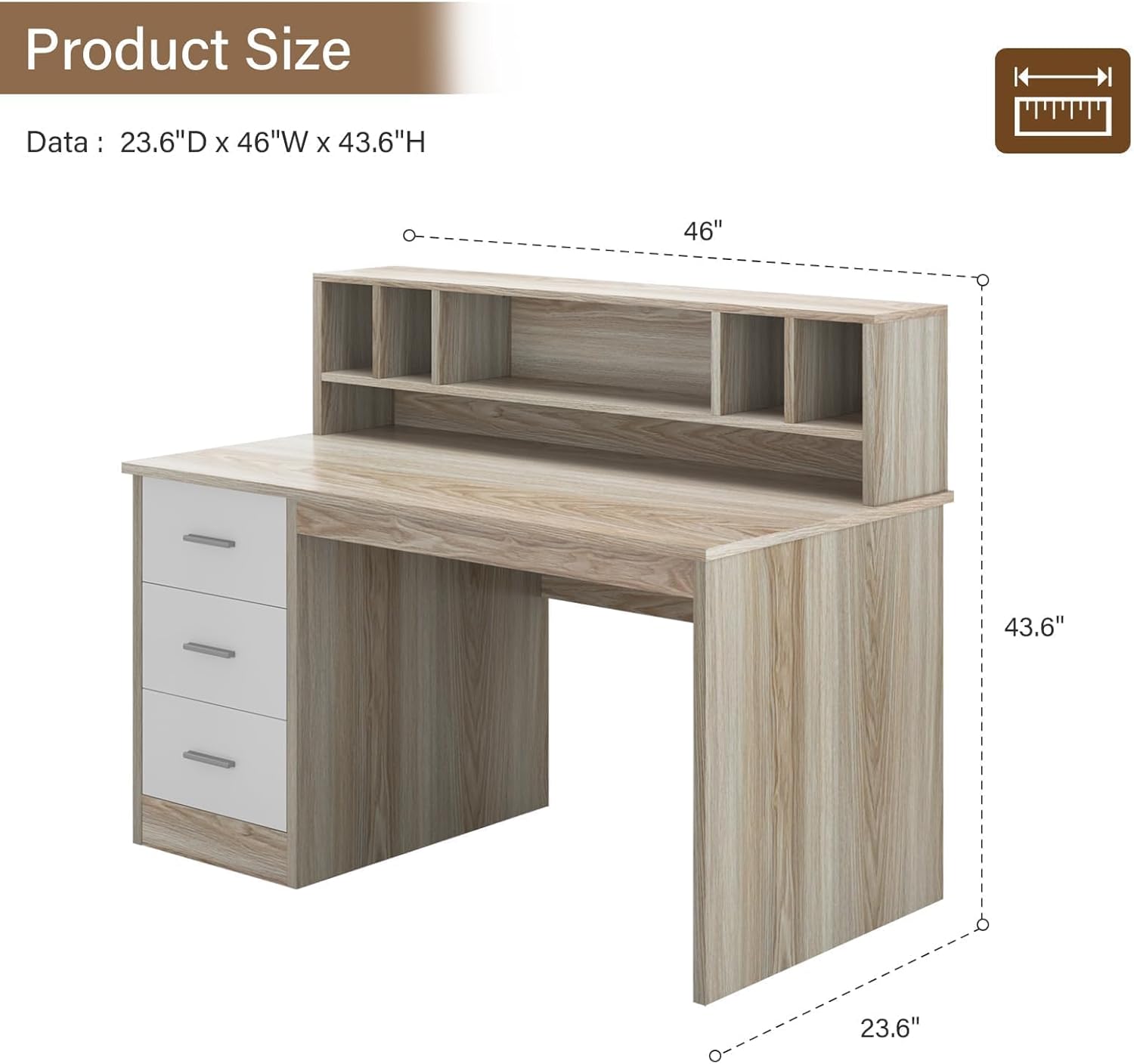 Dimensions diagram for MaverickFurni 46-inch Home Office Desk