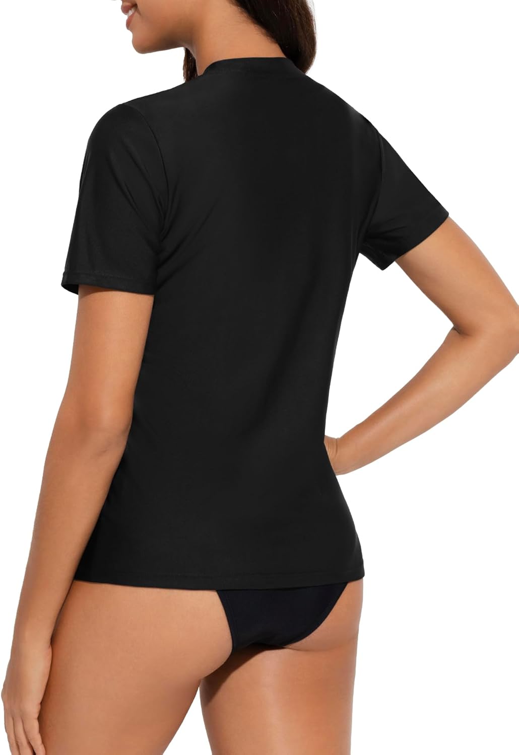 Bonneuitbebe Women's Rash Guard Short Sleeve Swim Shirts Zip Front Rashguard Swimsuit UPF 50+ Swim Tops No Bra & Pocket - Image 3