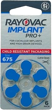 Rayovac Cochlear Implant Pro+ Batteries | Size 675 (60 Pack) | Child-Resistant Packaging