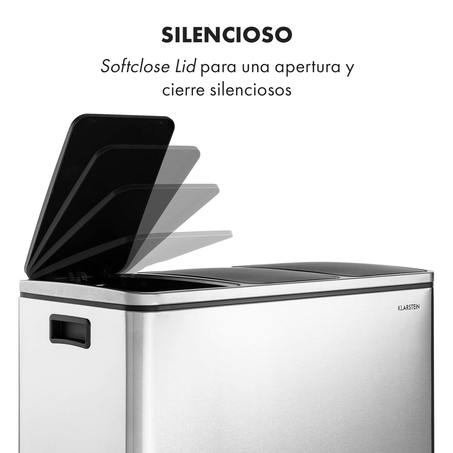 KLARSTEIN Grandmaster Trash Cubo con pedal, Separador de residuos 54 litros con 3 cubos de 18 litros, Reciclaje, PP/carcasa de acero inox, Asas, Acero inox cepillado/negro