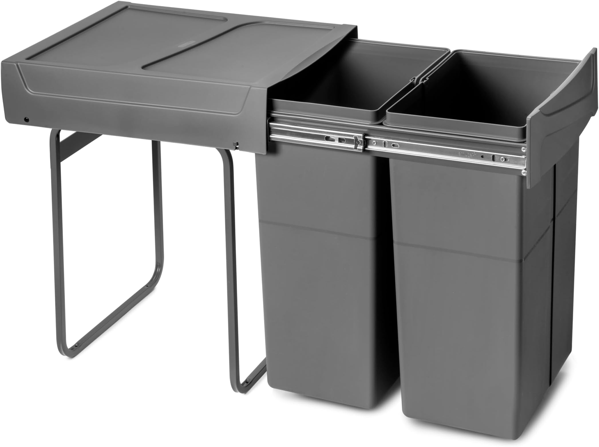 Recycling container for the kitchen, floor mounting and hand extension, 2 x 25 l, plastic anthracite grey