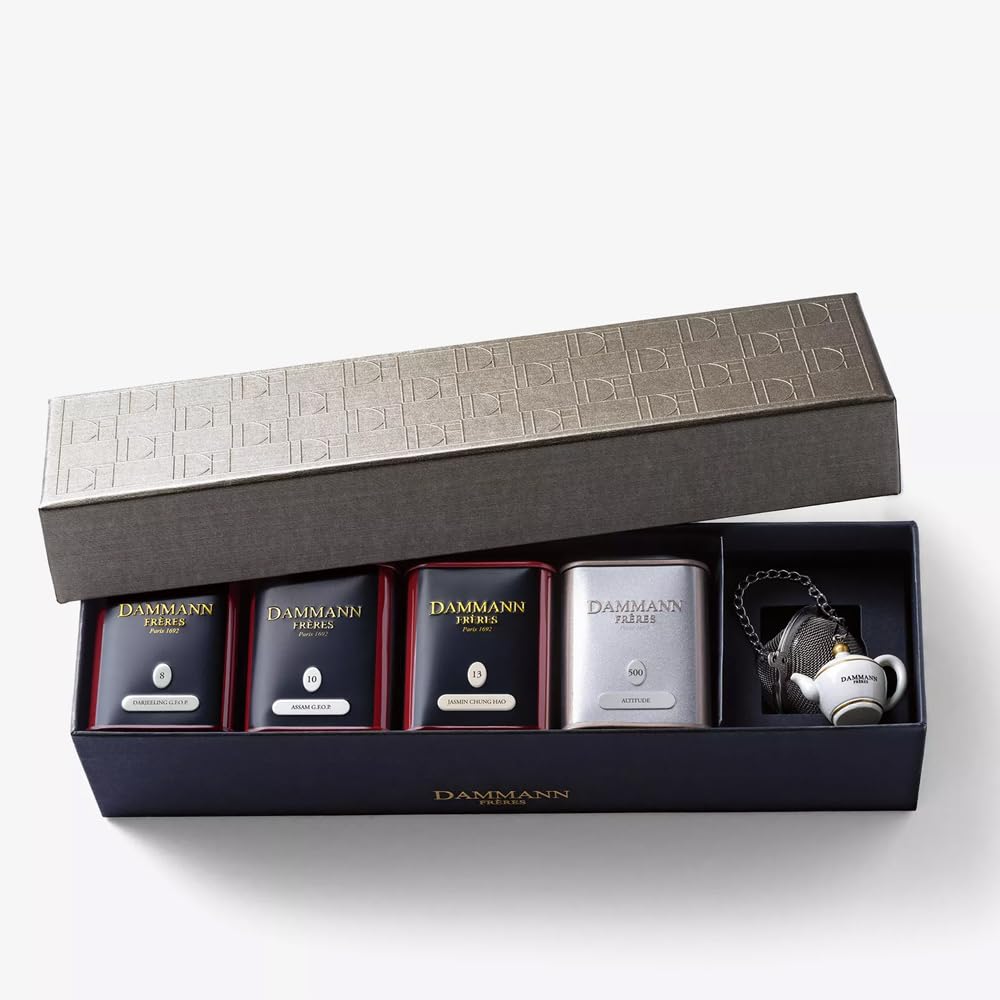 Jardin de Thé – Cofanetto Regalo Tè di Origine Dammann Frères con Filtrino Incluso - 4 Tè Sfusi Premium - 120 g