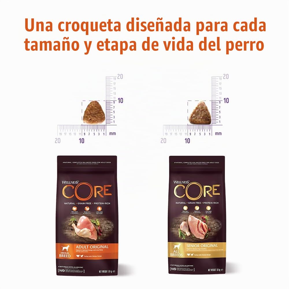 Wellness Core Senior Original Pavo & Pollo, 10 kg, Comida Seca para Perros Mayores de 7 años, sin azúcar añadido, sin Cereales, con Alto Contenido de Carne