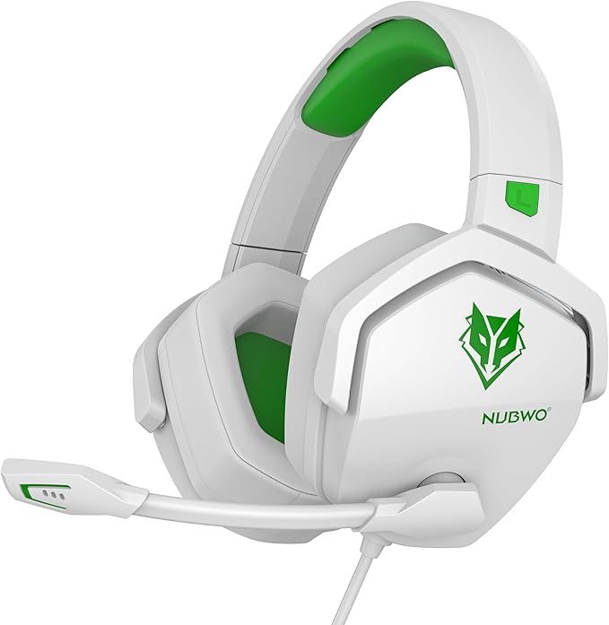 NUBWO N16 Casque Gaming - Micro Annulant Le Bruit, Son Stéréo et Conception Confortable pour PS5, PS4, Xbox One, NS, PC, Ordinateur Portable et Mac - Blanc/Vert
