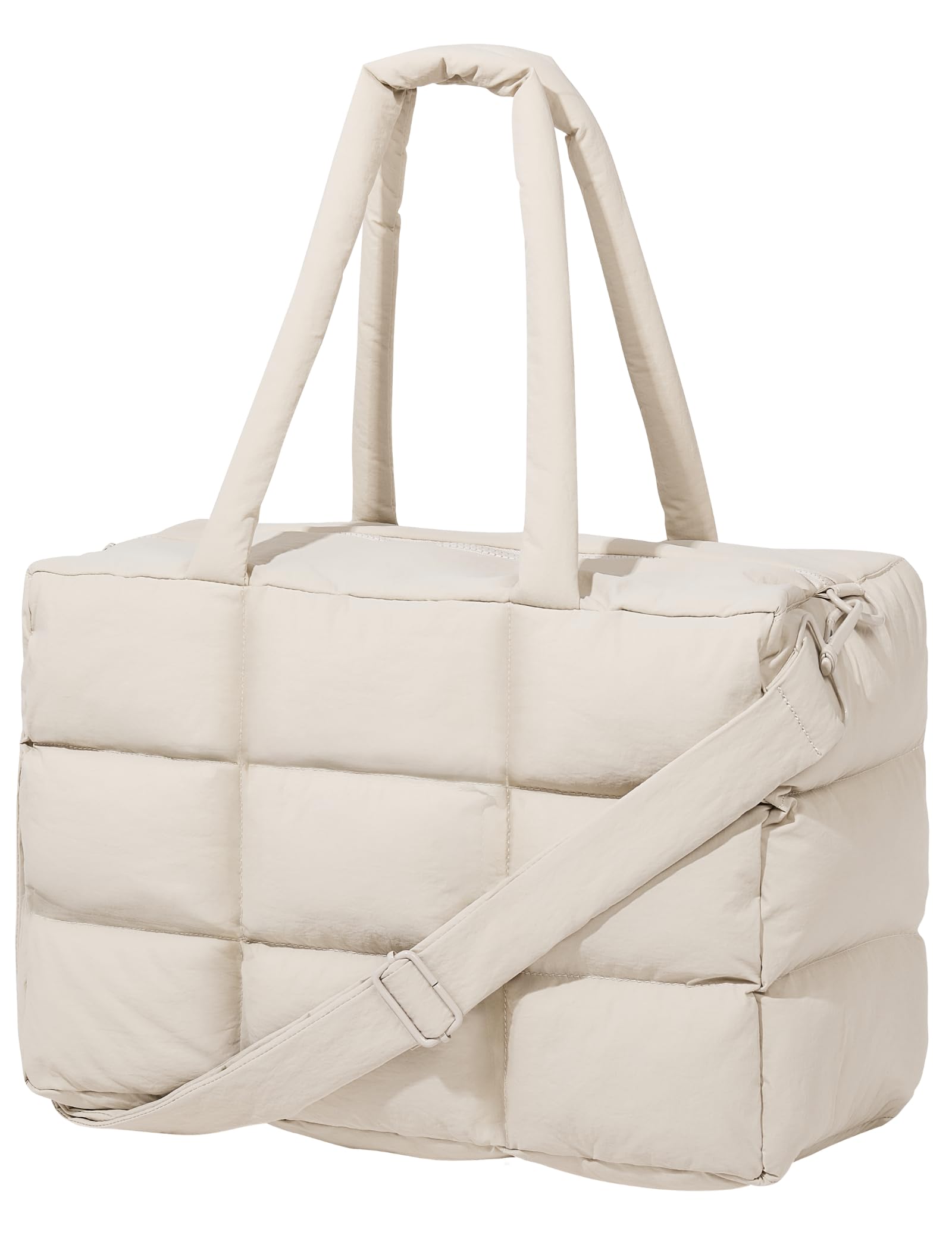 Puffer Tote Bag with Laptop Compartment Quilted Shoulder Bag for Work Gym Puffy Travel Carry On Tote with