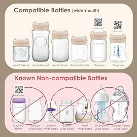 Maymom Screw Lids Aka Travel Caps with Rewritable Sealing Disc Compatible with Avent, Maymom Wide Mouth Bottles; Cap Replace Avent Natural Bottle Sealing Ring and Sealing Disc, 6pcs. (Khaki)