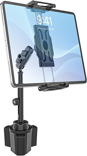 Soporte para tablet de automóvil, altura ajustable, brazo largo de metal, rotación de 360, soporte de tableta para camión golf, funda de grosor de