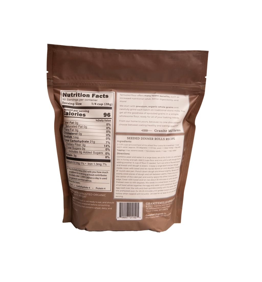 Granite Mill Farms Organic Sprouted Flour Collection, Stone-Milled Whole Grain, Hard Red Wheat, Hard White Wheat, Red Fife, Rye, 30 oz Bags, 4 Pack