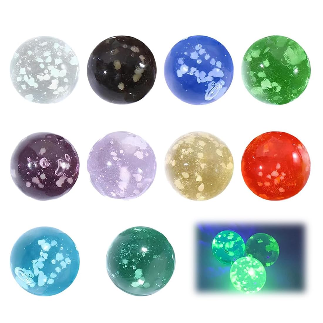 10 Billes Billes en Verre phosphorescentes, Pois Multicolores dans Une boîte en Plastique Transparente, pour Circuit de Billes, DIY et décoration