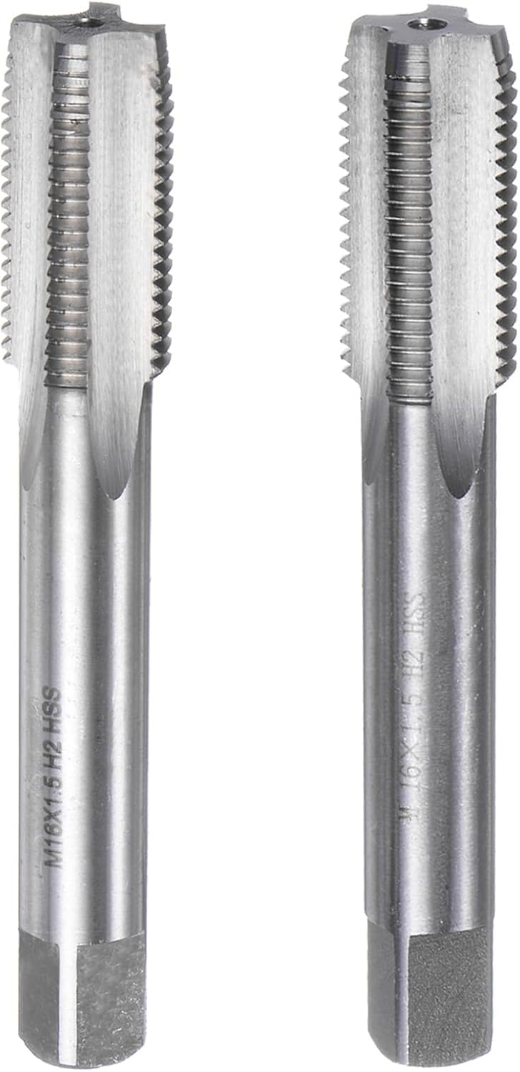 uxcell 2pcs Metric Hand Tap Set, M16 x 1.5 Taper/Plug Thread Screw Taps, High Speed Steel Hand Threading Tapping Tool Kit