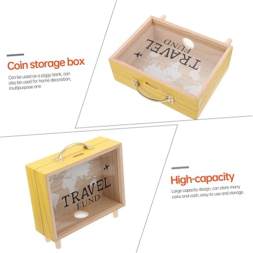 Miniatura 5 de Tarro de ahorro de dinero, fondo de viaje, alcancía, maleta de madera, conteo de dinero, divertido banco de dinero, decoración de escritorio para