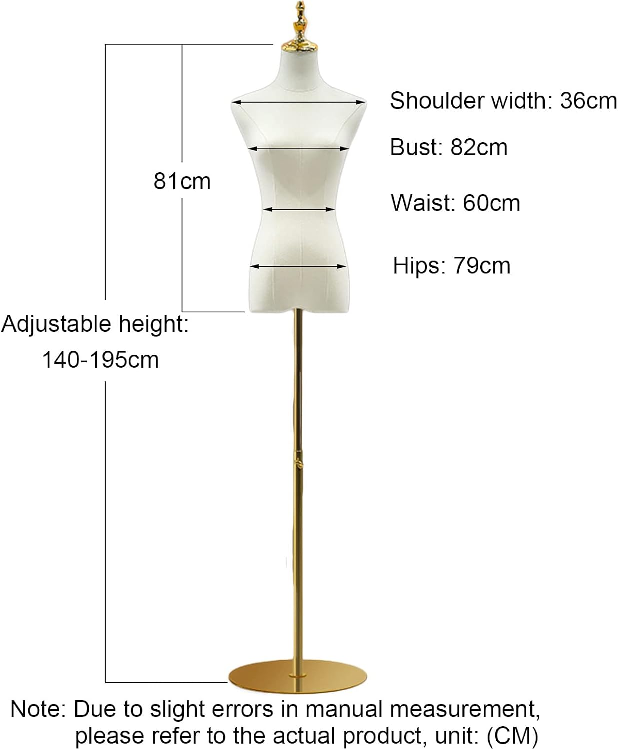 Female Mannequin Torso Body Dummy Model Props Clothing Display Stand for Shop Window Bridal Shop Studio Metal Base 3 Styles (Color : Gold-B Size : M) (Gold a)