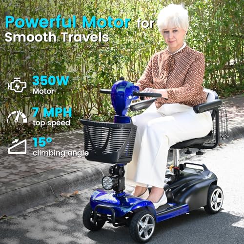 Image of 4 Wheel Mobility Scooters for Seniors - Up to 45 Miles Range,Folding Powered Mobility Scooter Device w /600WH Battery,Only 58 lb Weight, Dual Basket, 300 lb Capacity, Compact