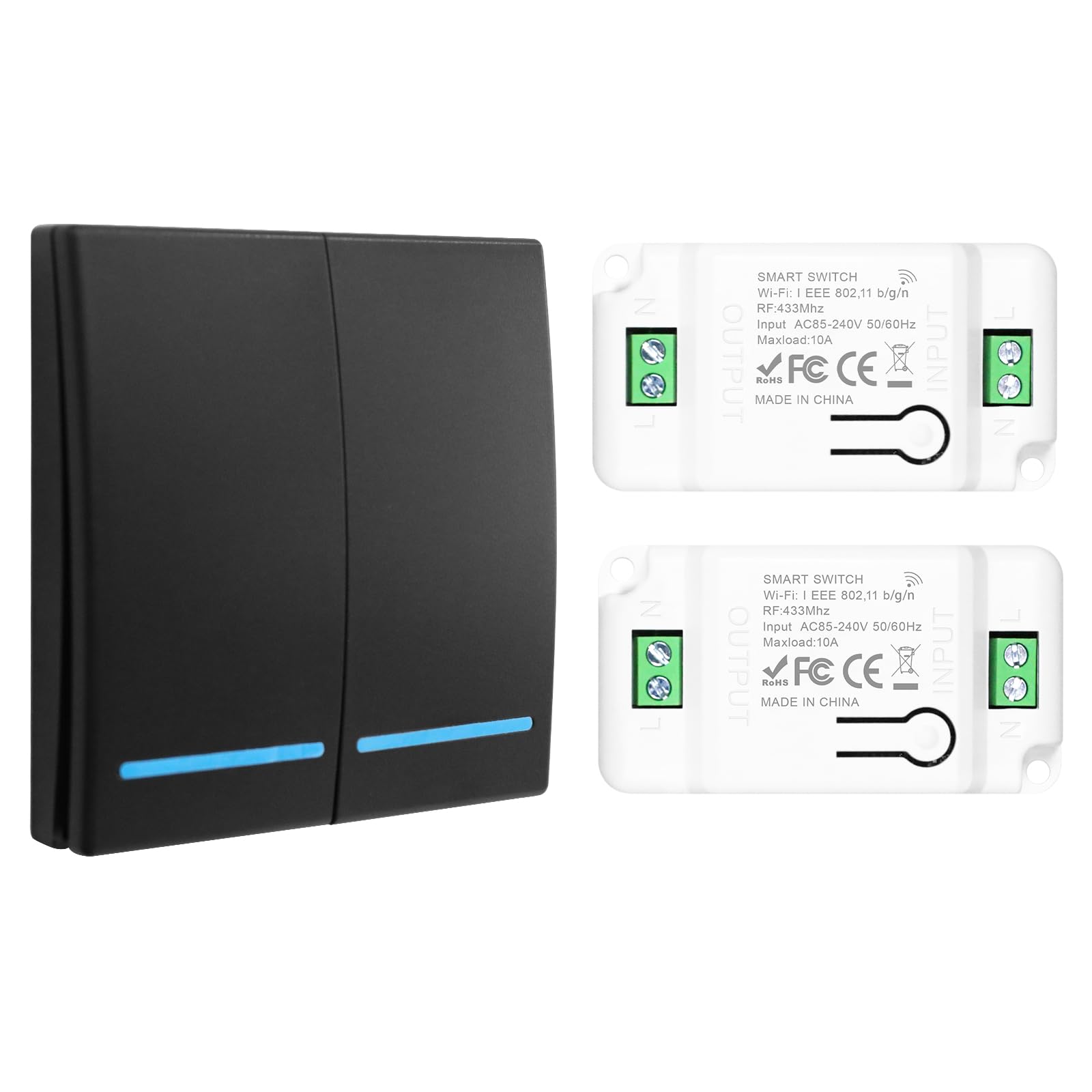 Schakelaar Draadloos RF433 Set – 230V, Bereik Tot 100m, 10A, Geen Bedrading Nodig, Met Afstandsbediening Draadloze Lichtschakelaar