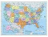 Cool Owl Maps United States Wall Map Political USA Color Poster 32"x24" - Large Type Rolled Paper