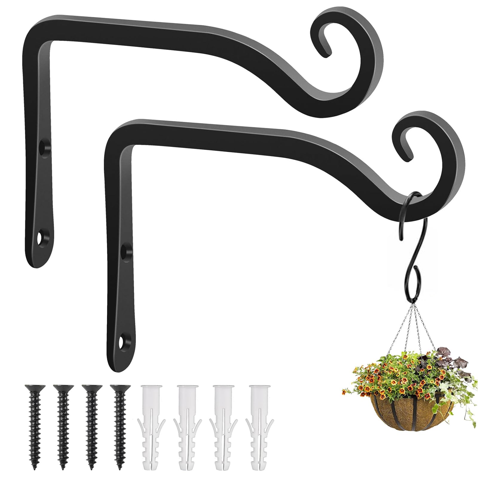 Apstaqeoo 2Pcs Hanging Basket Bracket, Heavy Duty Outdoor Plant Hangers Black