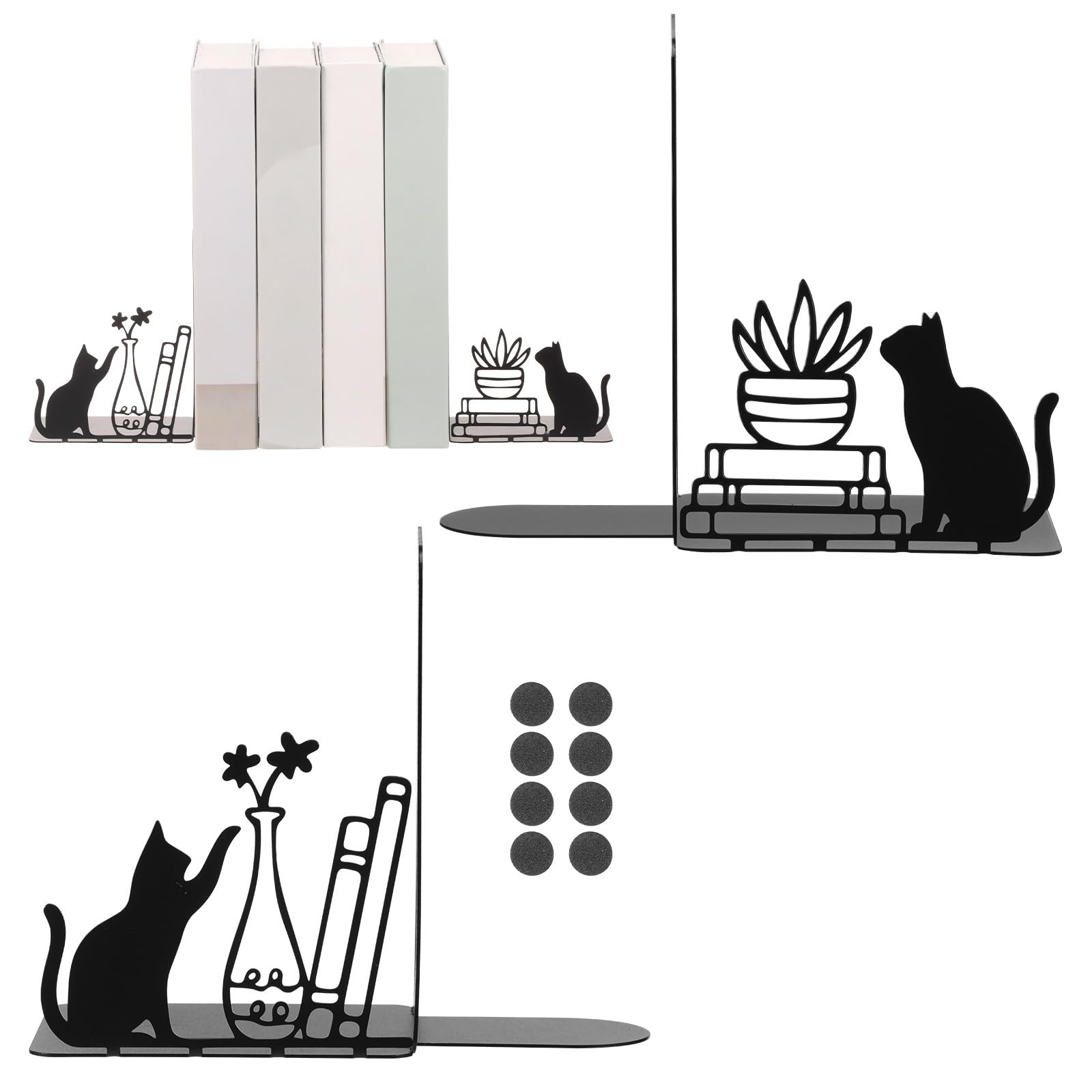 Serre-livres chat en fonte lot de 2, cale livre lourd et deco de bureau noire