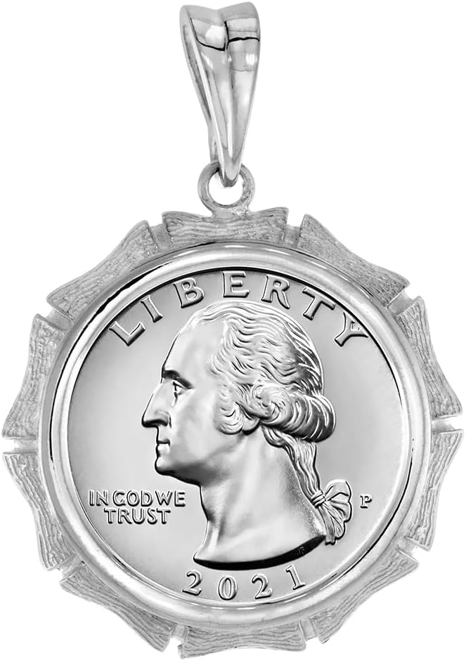 Sabrina SilverSterling Silver Bamboo Shape Edge Quarter Dollar Bezel Pendant for 24 mm Coins Prong Back 25 Cent Coin NOT Included