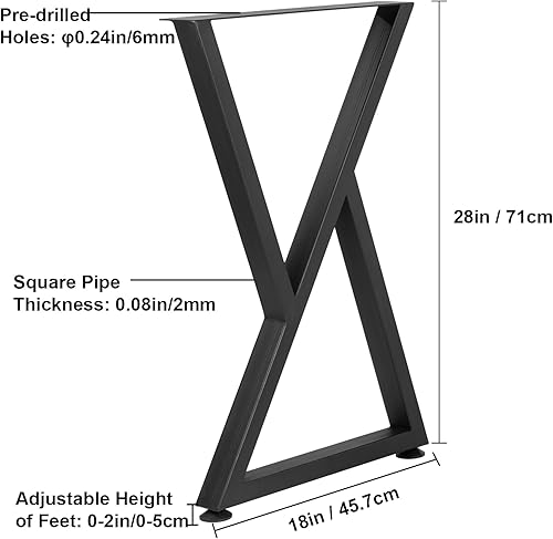 Miniatura 8 de VEVOR Patas de metal para mesa, patas de escritorio de 28 x 18 pulgadas, juego de 2, patas de banco resistentes, patas de metal en forma de Z, patas