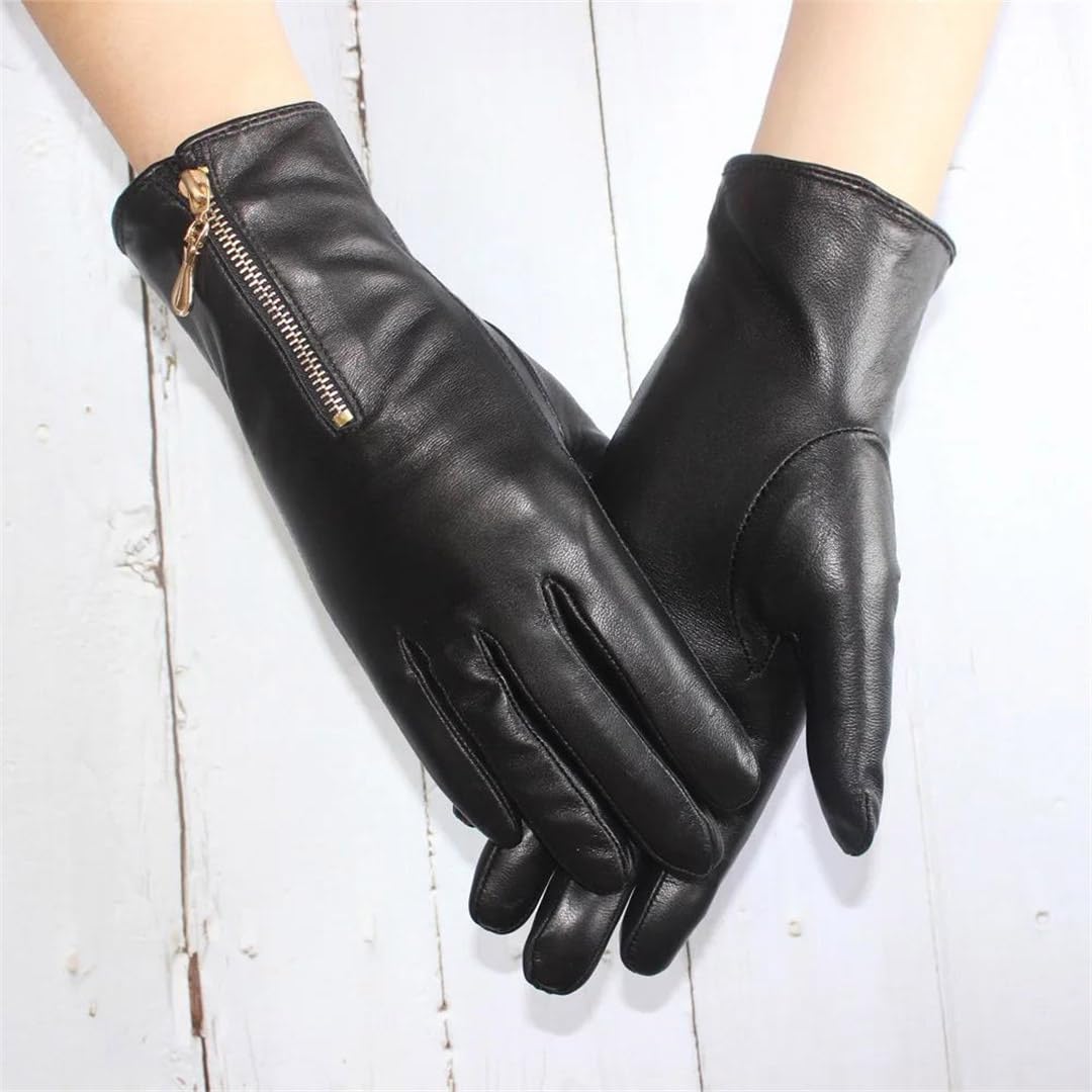 Guanti da donna in pelle di pecora con chiusura lampo in pelle calda autunno e inverno guanti di guida all'aperto
