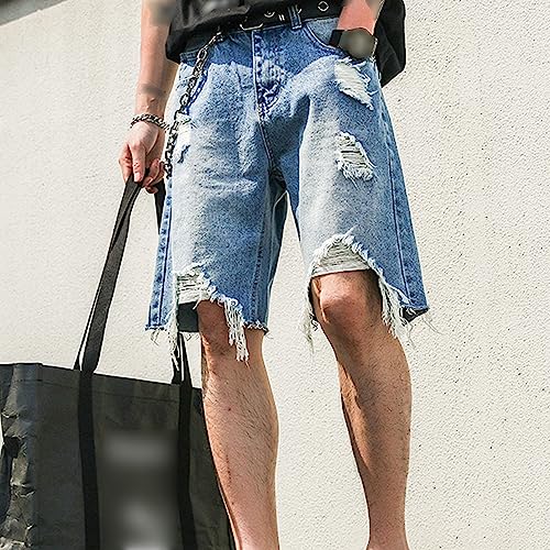 Shorts de mezclilla rasgados para hombre talla 33 azul miniatura 3