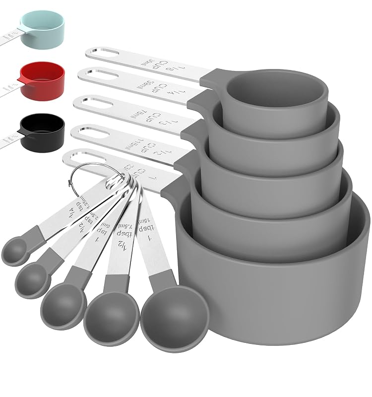 Measuring Cups & Spoons Set, Stackable Cups and Spoons Gray 5+5