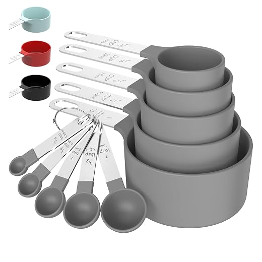 TILUCK Measuring Cups & Spoons Set, Stackable Cups and Spoons, Nesting Measure Cups with Stainless Steel Handle, Kitchen Gadgets for Cooking & Baking (Gray)
