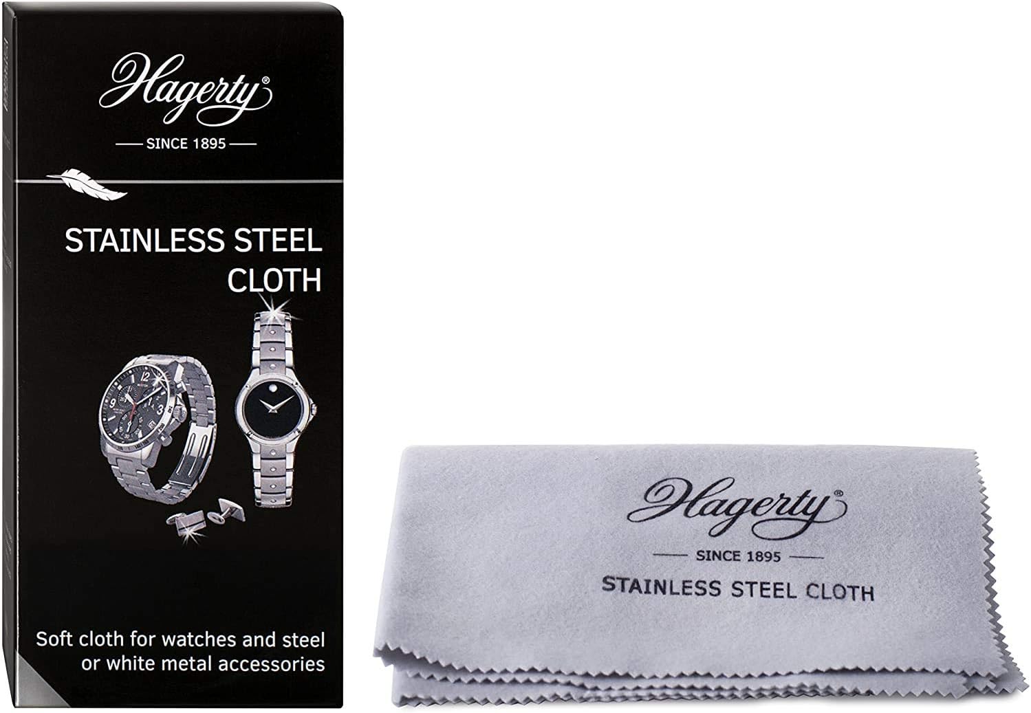 Hagerty Stainless Steel Cloth 36 x 30 cm I Care & cleaning I Impregnated 100% cotton watch polishing cloth I Stainless steel care cloth for watches jewellery and accessories stainless steel metal