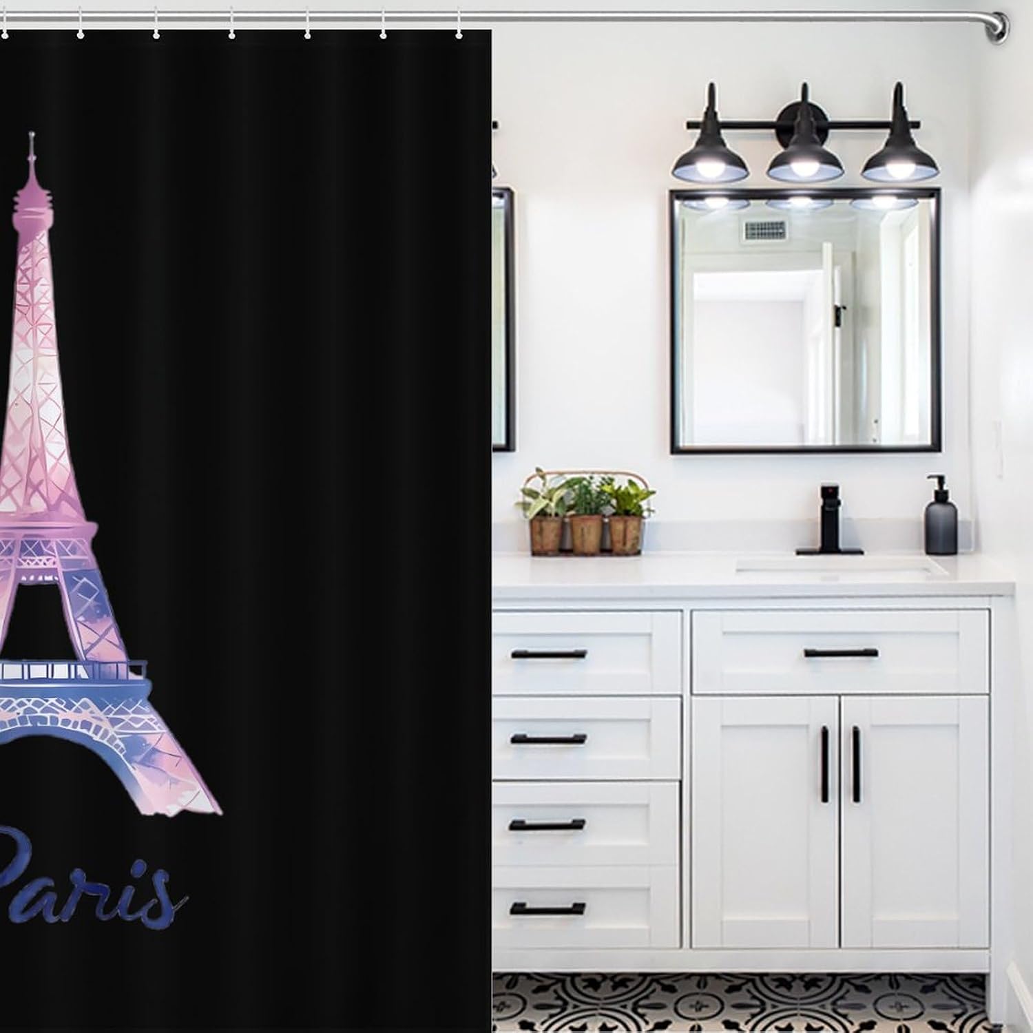 Watercolor Paris Tower Funny Shower Curtains Washable Bath Curtain Liner with Hooks for Bathroom Bath Tubs
