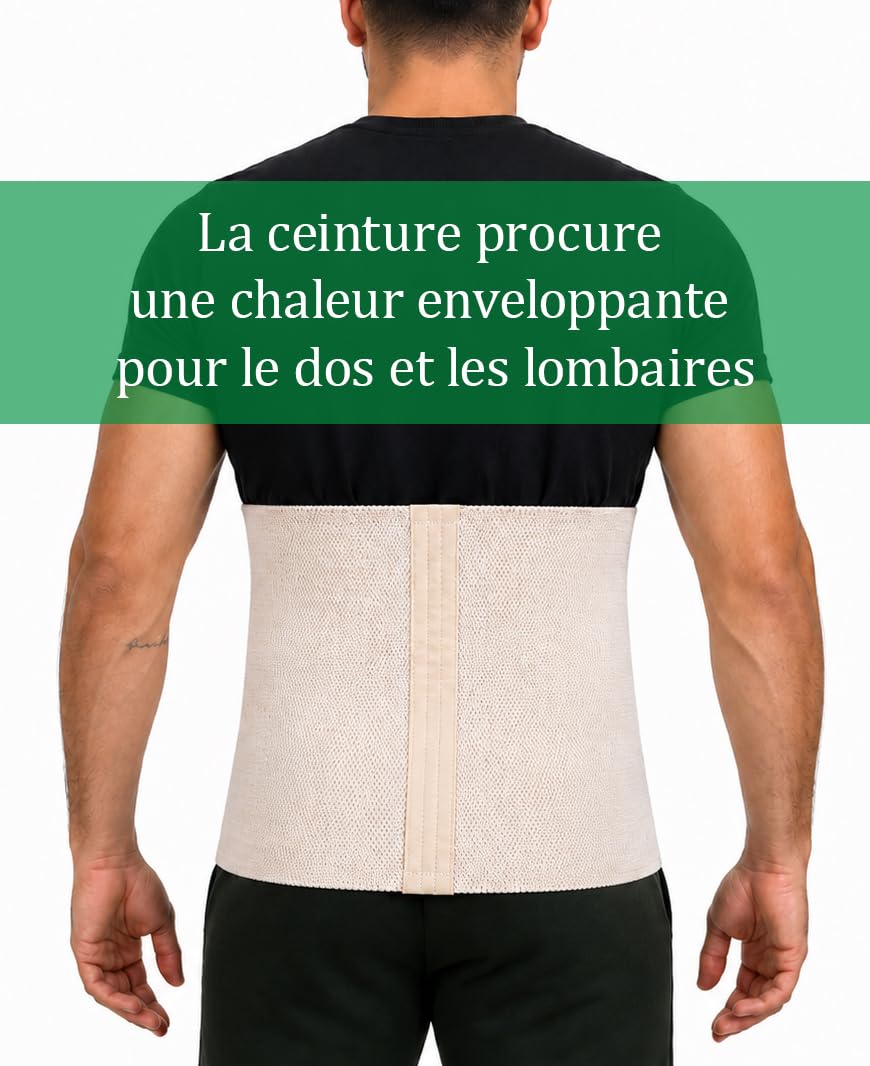 Ceinture Chauffante Dos et Reins, avec Laine Mérinos, Angora et Coton, Chauffe-reins Thermique élastique pour Femmes et Hommes, Chauffe-dos pour Dos et Taille (XX-Large)