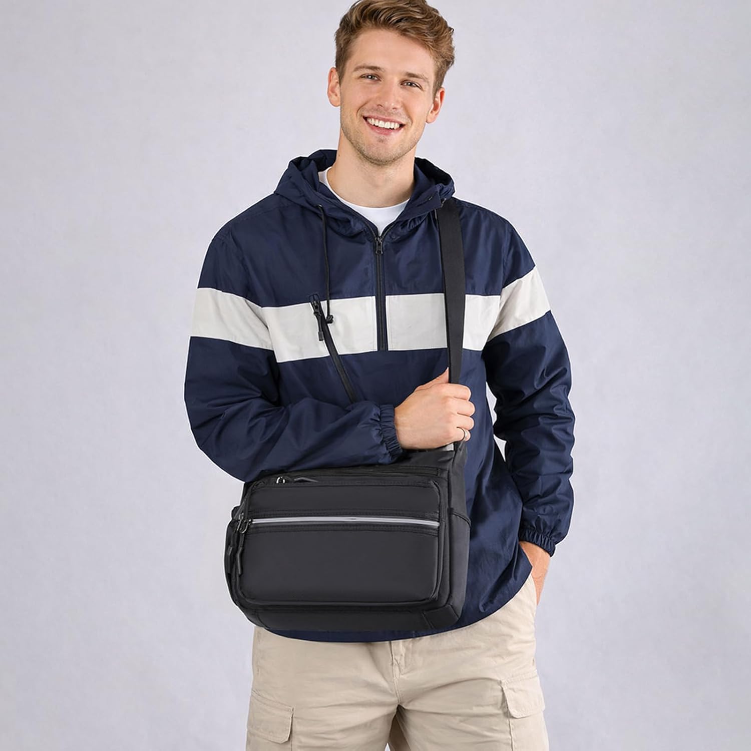 Mudono Messenger Bag for Men Nylon Waterproof Shoulder Bag Multi-pocket Crossbody Bag Daily Travel Bag Lightweight Satchel