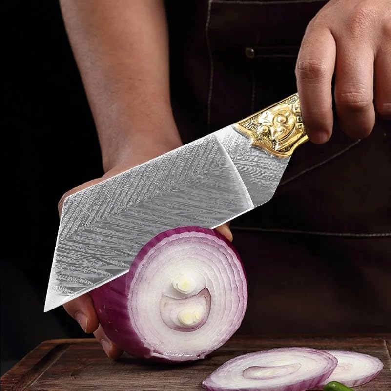 Meat Cleaver,Cleaver Knife 5 Inch Heavy Knife Chef Slicing Fruit Fish Meat Butcher Boning Knife Damascus Blade Wood Handle Utility Knives Kitchen Cooking Tools, LAMAJIGA5844