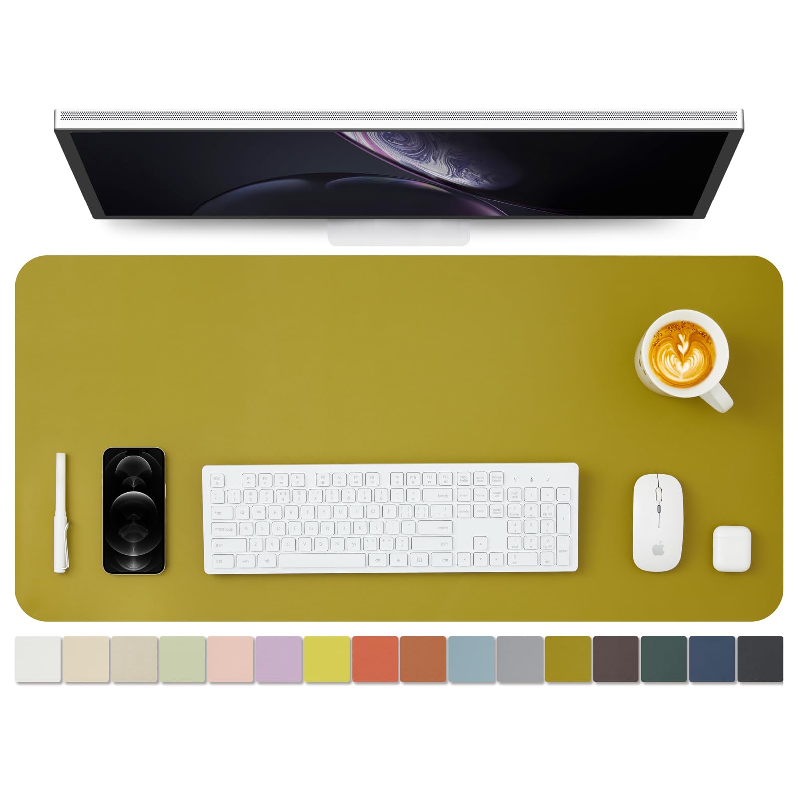 Leather Desk Mat - Non-Slip PU Pad for Home and Office - Ideal for Large Mouse Pad and Desk Mats (Olive Green, 36"x 17")