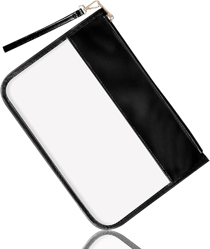 izuzta Bolsa plana clara de la cremallera del bolso del maquillaje de la PU de la bolsa plana del PVC con la, 2 PCS negro